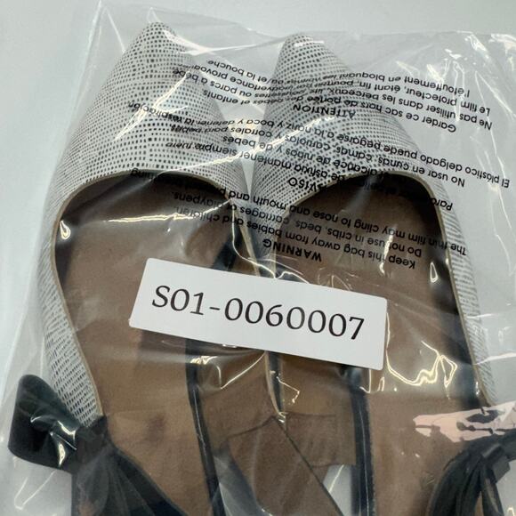 All Black Flats Womens 37.5 6.5 Black White Slingback Bow Tie Pointed Toe - Picture 7 of 7